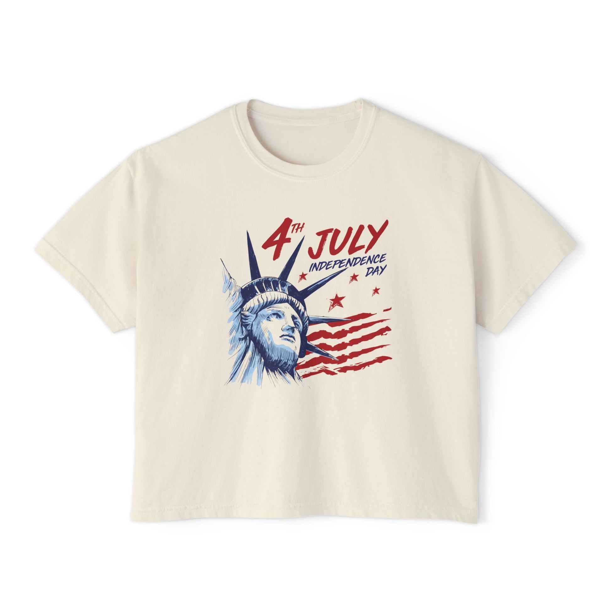Independence Day Women's Boxy Tee, 4th of July Shirt, Summer Graphic Tee, Freedom Style Top, Casual Patriotic Wear