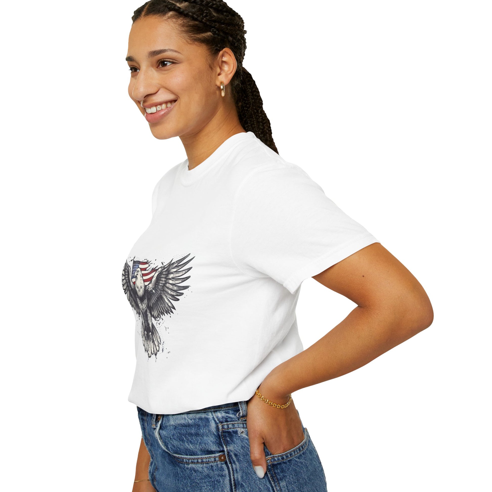 Eagle Flag Graphic T-shirt, Patriotic Tee, Unisex Apparel, Independence Day Gift, Nature Lover Shirt, Outdoor Adventure Tee