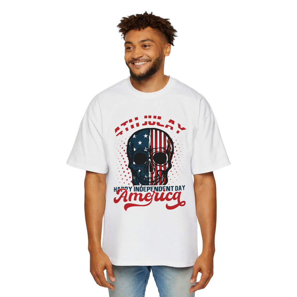 Men's Oversized Independence Day Tee, 4th of July Skull Shirt, Patriotic Graphic Tee, Summer Casual Wear, USA Celebration Clothing