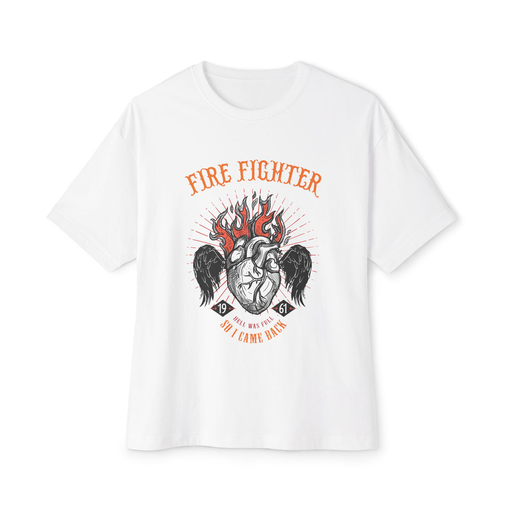 Firefighter Love Unisex Oversized Tee, Gift for Firefighters, Casual Wear, Brave Heart Shirt, Firefighter Appreciation Shirt