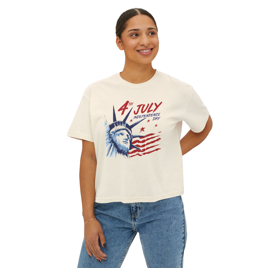 Independence Day Women's Boxy Tee, 4th of July Shirt, Summer Graphic Tee, Freedom Style Top, Casual Patriotic Wear