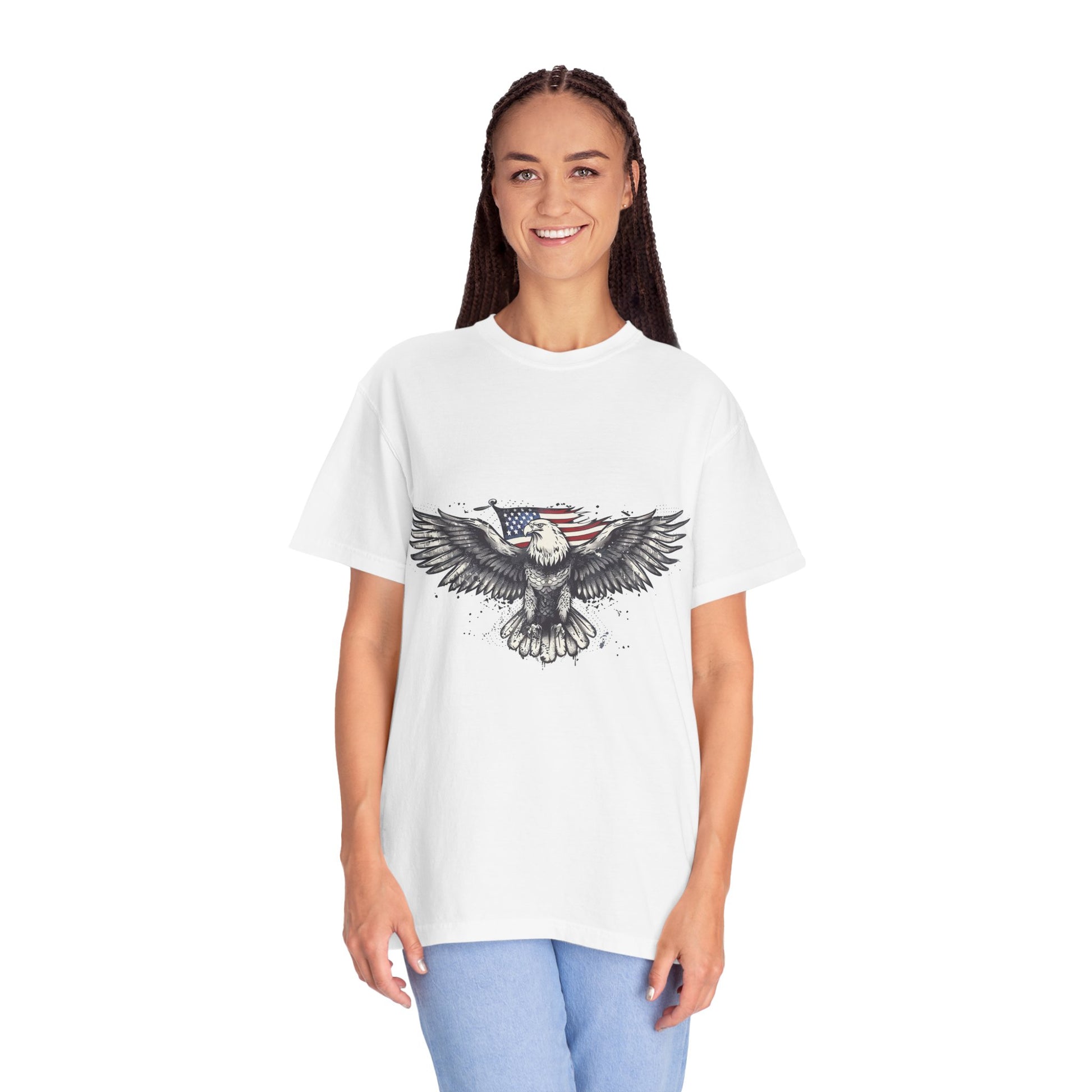 Eagle Flag Graphic T-shirt, Patriotic Tee, Unisex Apparel, Independence Day Gift, Nature Lover Shirt, Outdoor Adventure Tee
