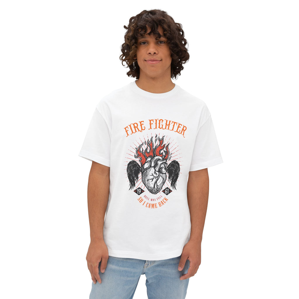 Firefighter Love Unisex Oversized Tee, Gift for Firefighters, Casual Wear, Brave Heart Shirt, Firefighter Appreciation Shirt