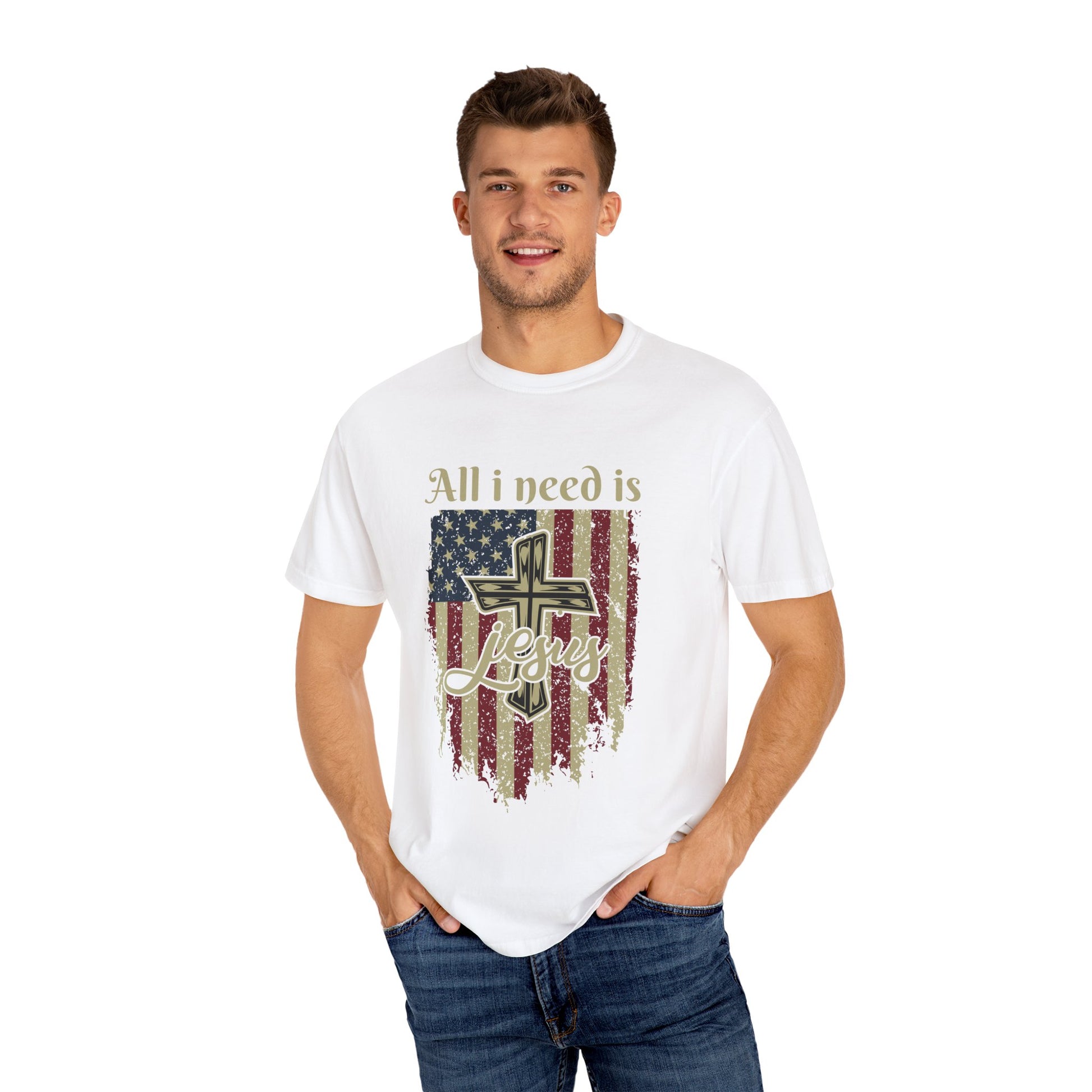 All I Need Is Jesus T-Shirt | Garment-Dyed | Faith-Based Apparel | Christian Gift | Casual Wear | Summer Style | Inspirational Tees