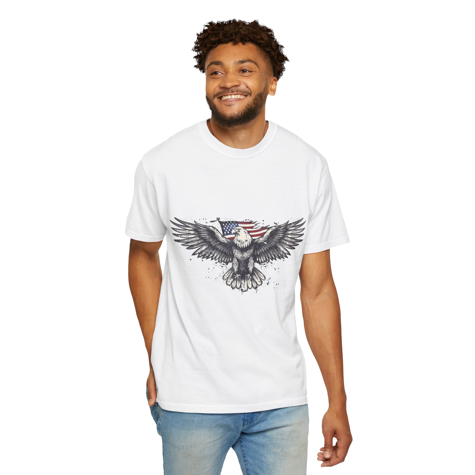 Eagle Flag Graphic T-shirt, Patriotic Tee, Unisex Apparel, Independence Day Gift, Nature Lover Shirt, Outdoor Adventure Tee