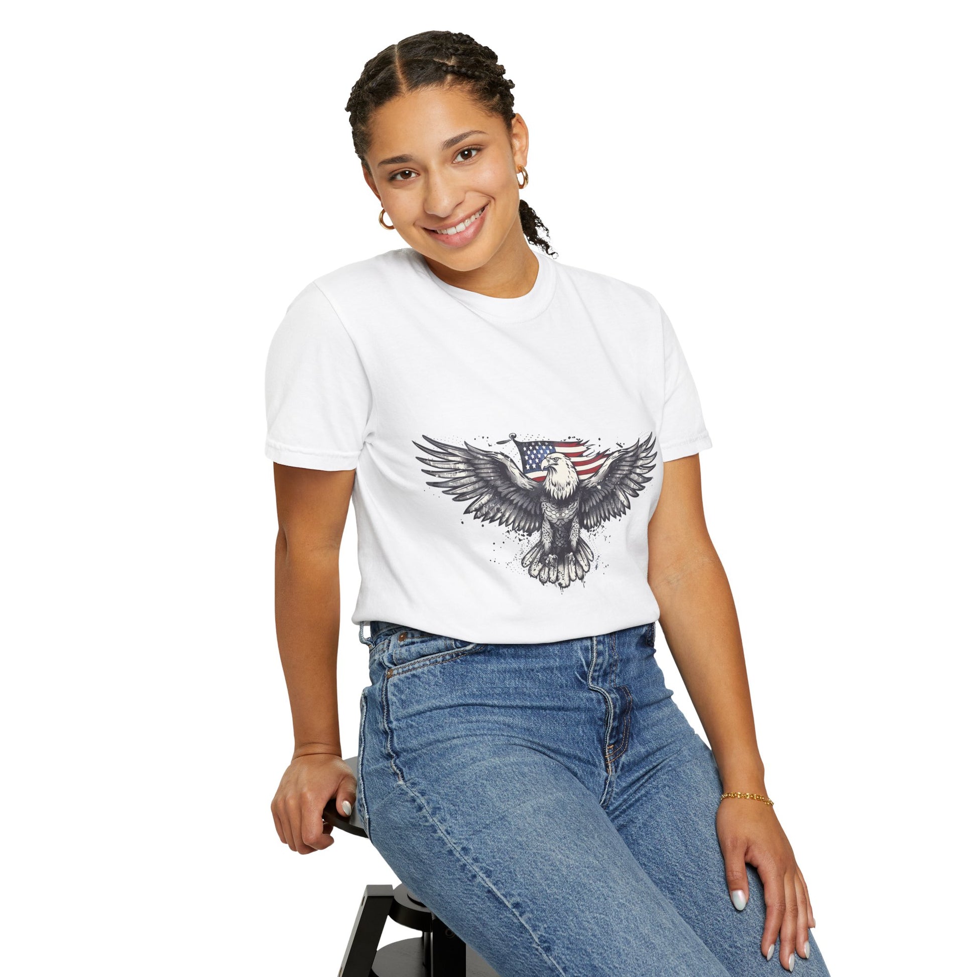 Eagle Flag Graphic T-shirt, Patriotic Tee, Unisex Apparel, Independence Day Gift, Nature Lover Shirt, Outdoor Adventure Tee
