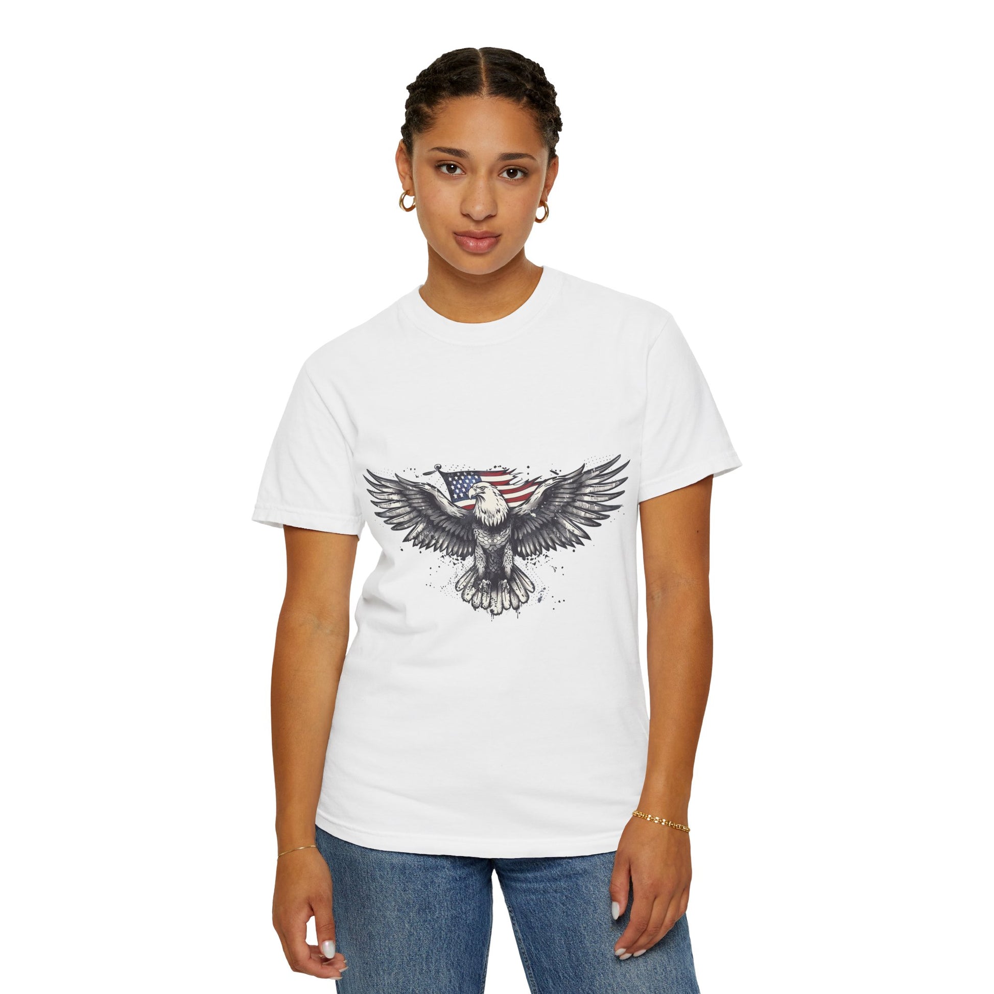 Eagle Flag Graphic T-shirt, Patriotic Tee, Unisex Apparel, Independence Day Gift, Nature Lover Shirt, Outdoor Adventure Tee