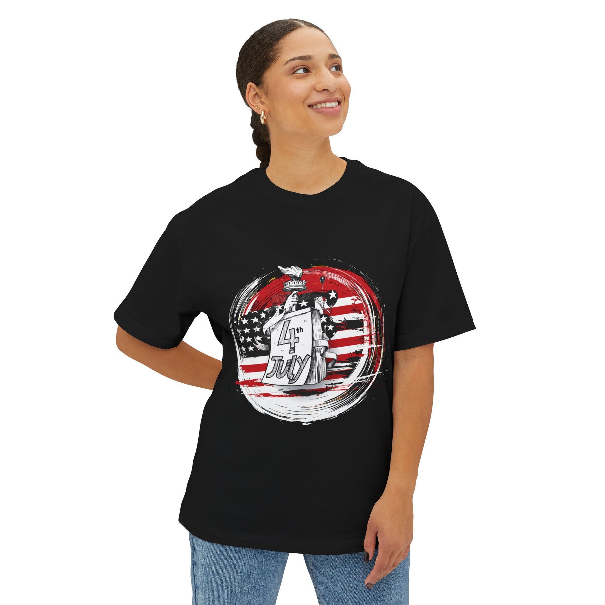 Patriotic Oversized Boxy Tee for Independence Day | 4th of July T-Shirt, Casual Summer Wear, Gift for Men and Women, Red White Blue Tee