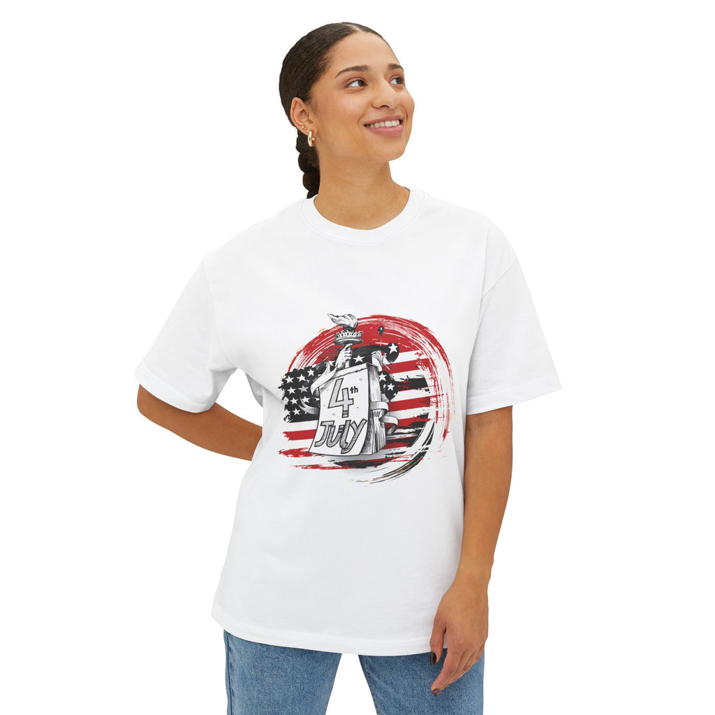 Patriotic Oversized Boxy Tee for Independence Day | 4th of July T-Shirt, Casual Summer Wear, Gift for Men and Women, Red White Blue Tee