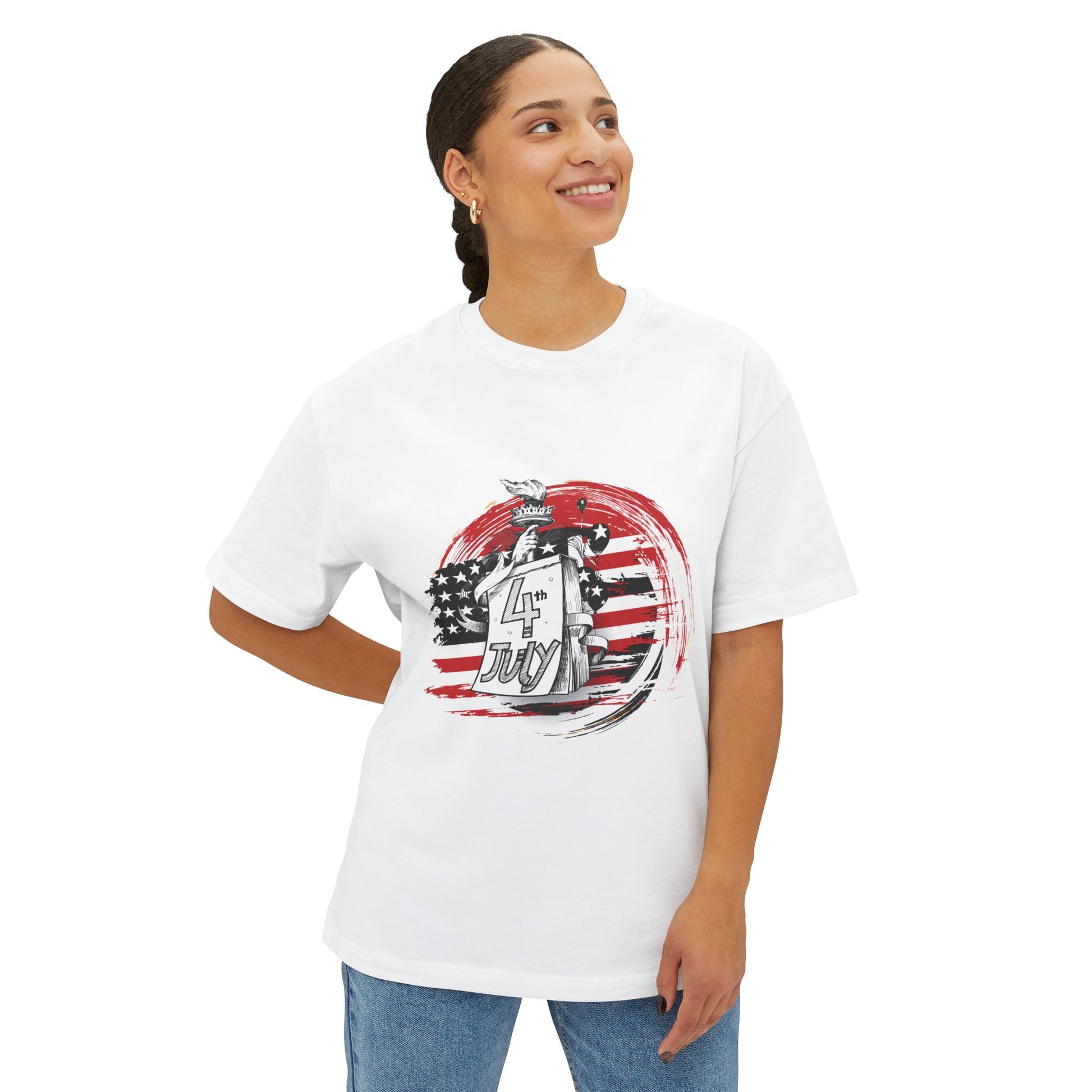 Patriotic Oversized Boxy Tee for Independence Day | 4th of July T-Shirt, Casual Summer Wear, Gift for Men and Women, Red White Blue Tee