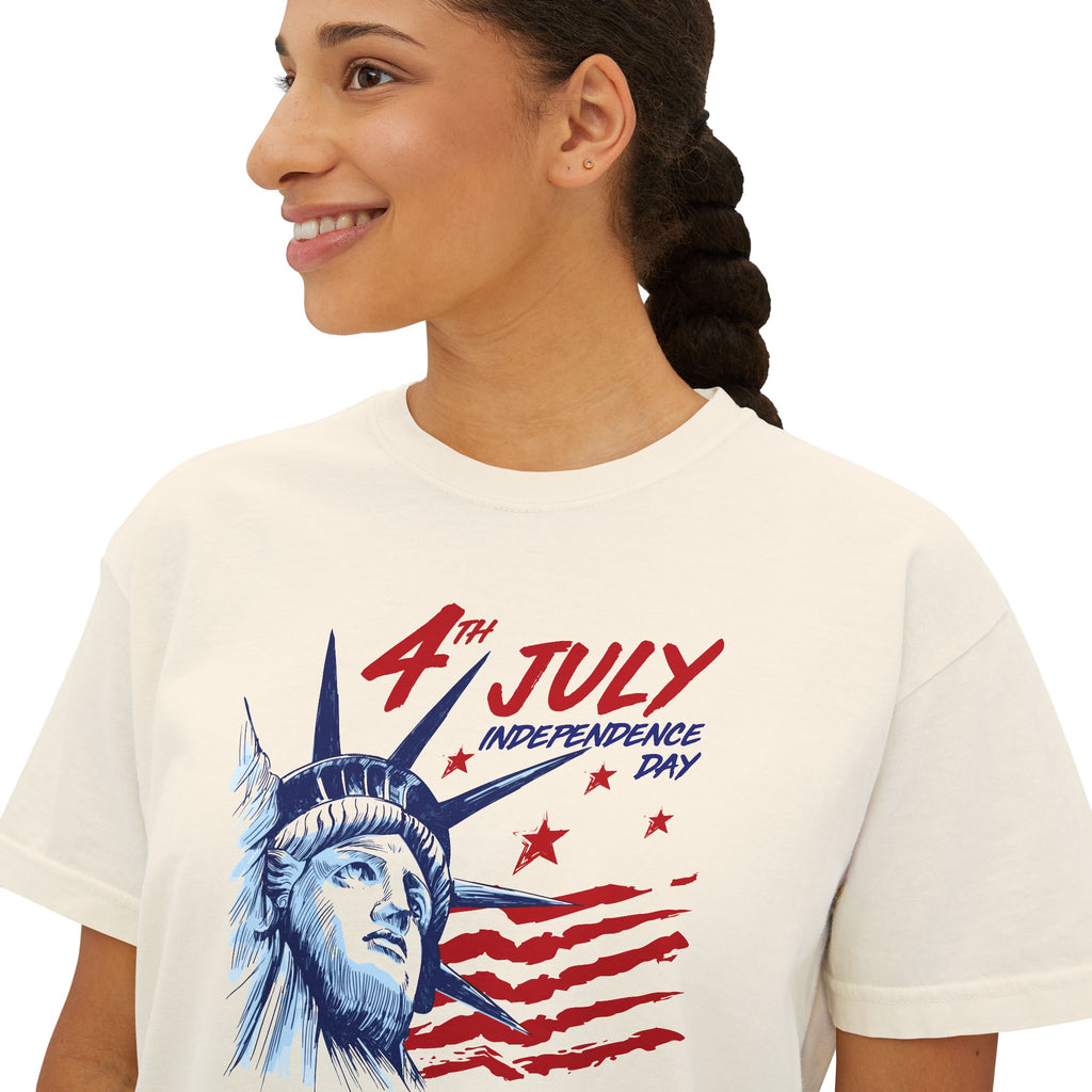 Independence Day Women's Boxy Tee, 4th of July Shirt, Summer Graphic Tee, Freedom Style Top, Casual Patriotic Wear