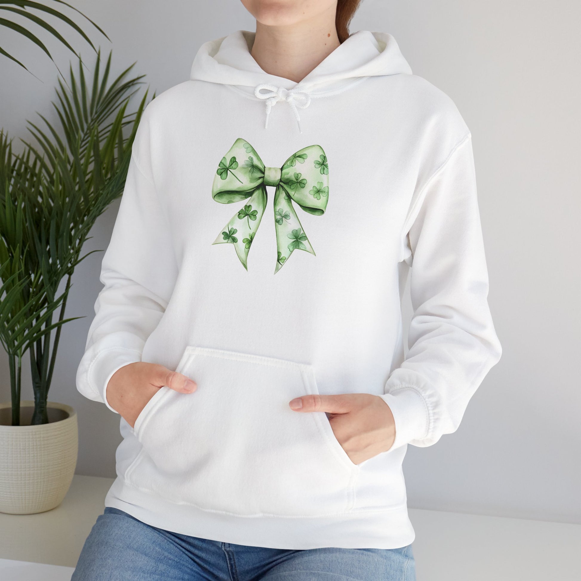 St. Patrick's Day Bow Hoodie, Unisex Sweatshirt, Green Bow Tie Sweatshirt, Lucky Charm Gift, Cozy Casual Wear