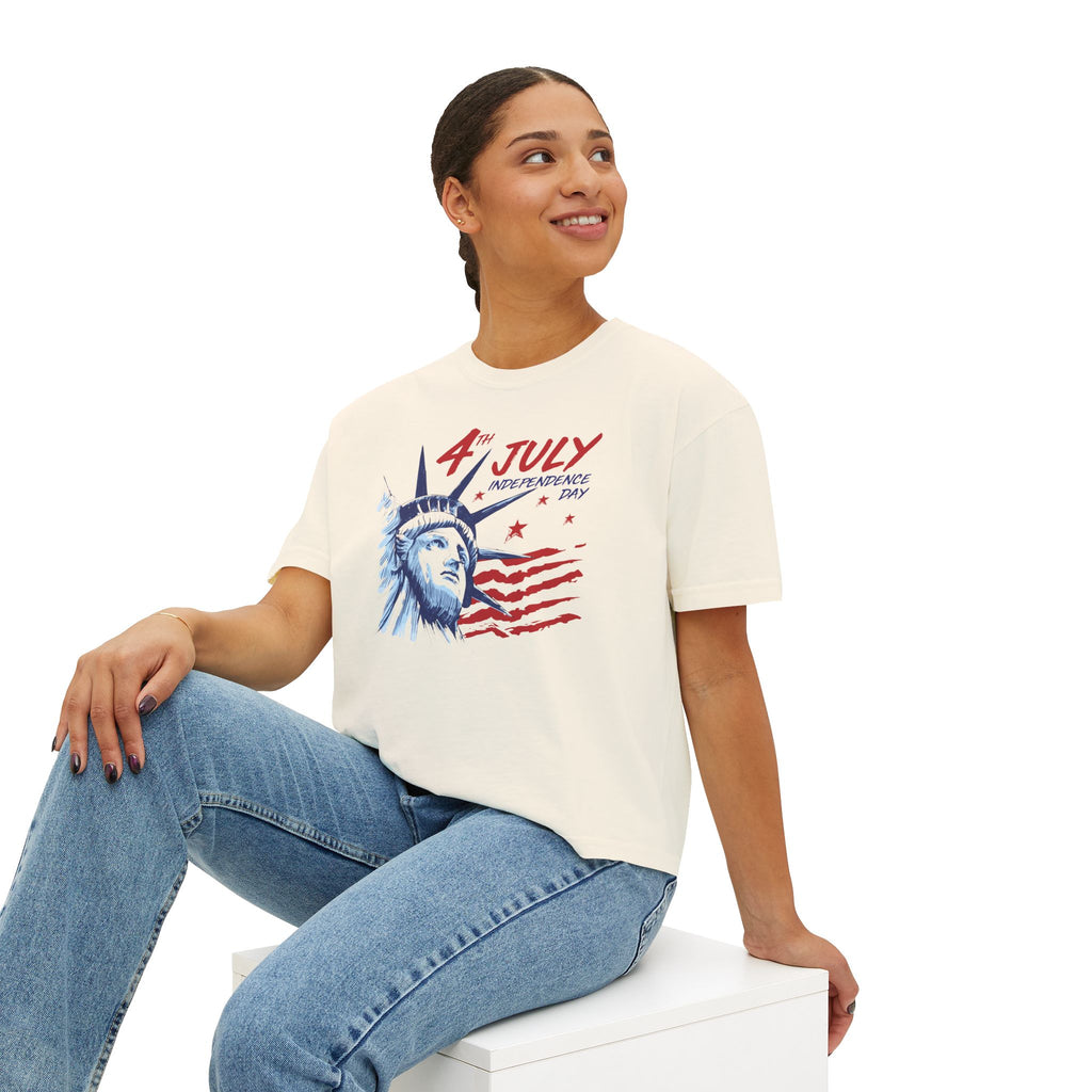 Independence Day Women's Boxy Tee, 4th of July Shirt, Summer Graphic Tee, Freedom Style Top, Casual Patriotic Wear